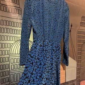 80s Blue Secretary Dress With Black Floral Print